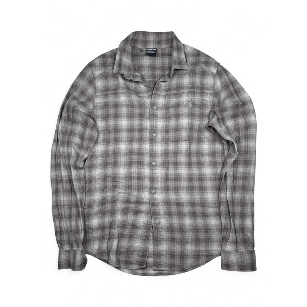 Under Armour Mens Grey Plaid Snap Front Flannel Shirt Ventilated Back Size Small